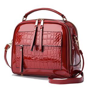 3268 Patent Leather Handbag Multi Pockets Top-handle Satchels Stone Pattern